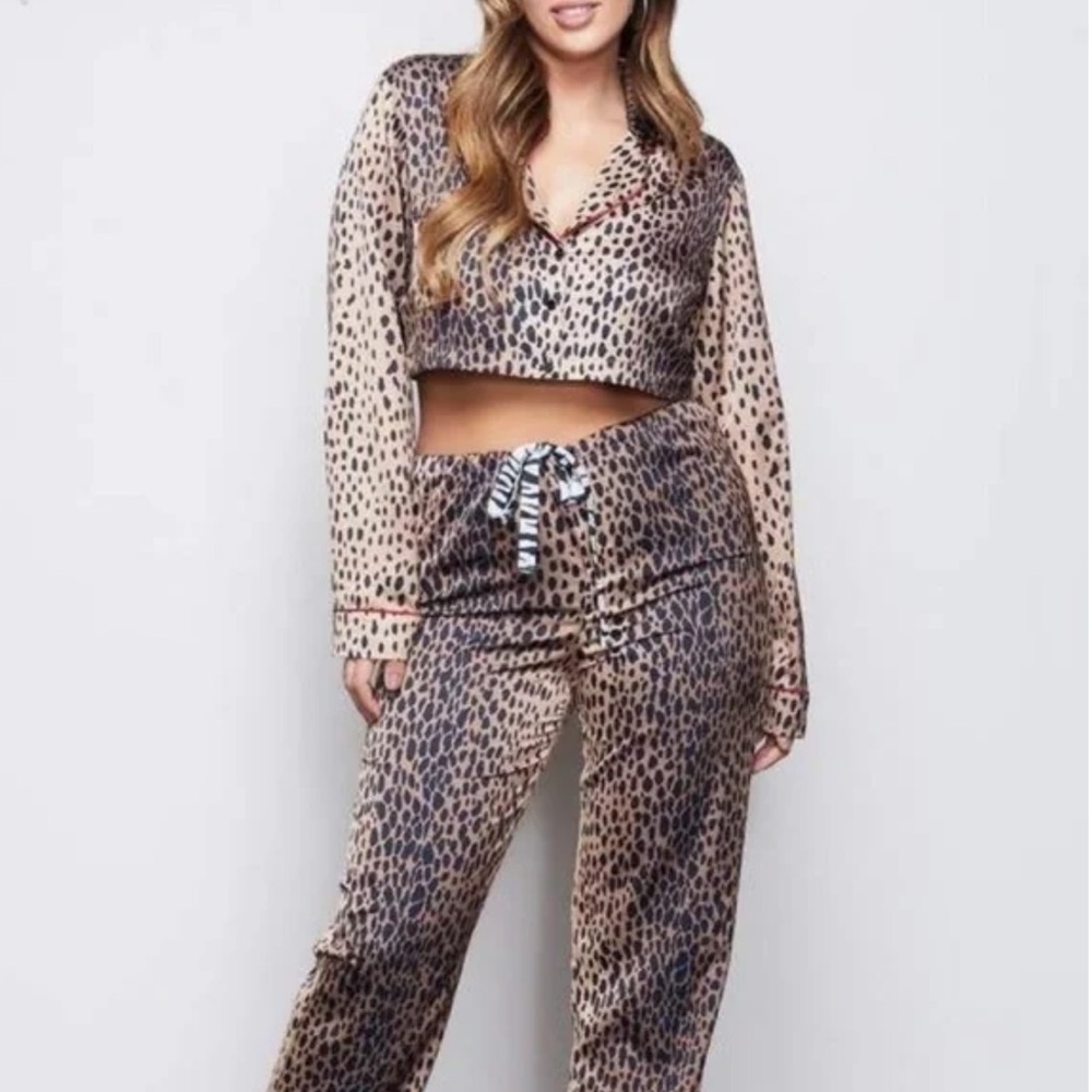 NWT Good American Leopard Satin PJ Pajama Set 4 XL